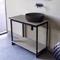 Console Sink Vanity With Matte Black Vessel Sink and Grey Oak Shelf, 35